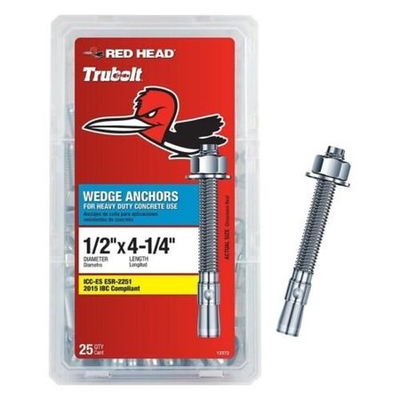 Redhead Wedge Anchor, 1/2" Dia., 4-1/4" L, 25 PK 12372